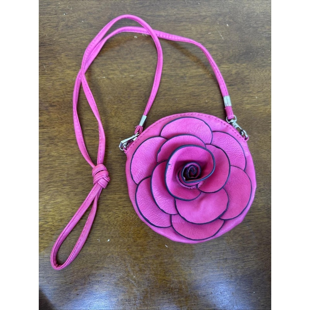 Rose Purse Vintage Y2K Strappy Shoulder Strap Pink 6" Round Keychain Holder